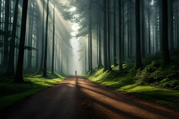 road in the forest generated by AI technology