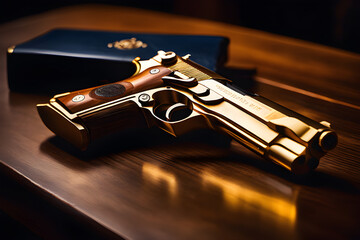 Elegant golden pistol  - obrazy, fototapety, plakaty