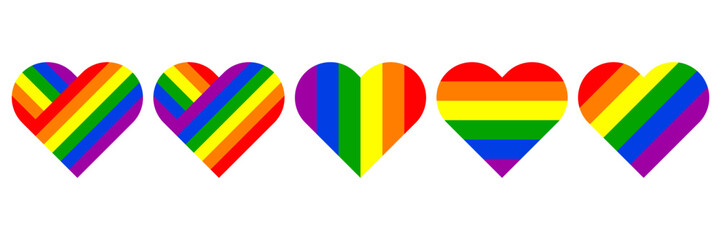 five LGBT heart shaped styles isolated on white,vector illustration.