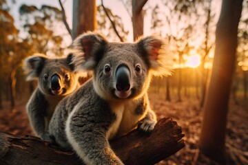 Koala on eucalyptus tree outdoor. 