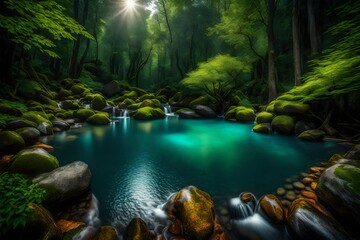 waterfall in the forest created by AI
