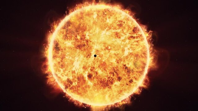 Planet orbiting the surface of the Sun. Wide Shot