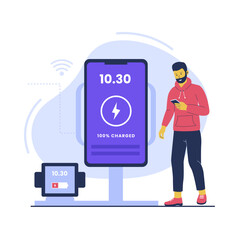 Concept illustration of wireless charging technology. Flat vector illustration isolated on white background
