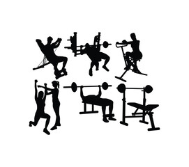 Weightlifter and Gym Fitness Exercise Activity Silhouettes, art vector design
