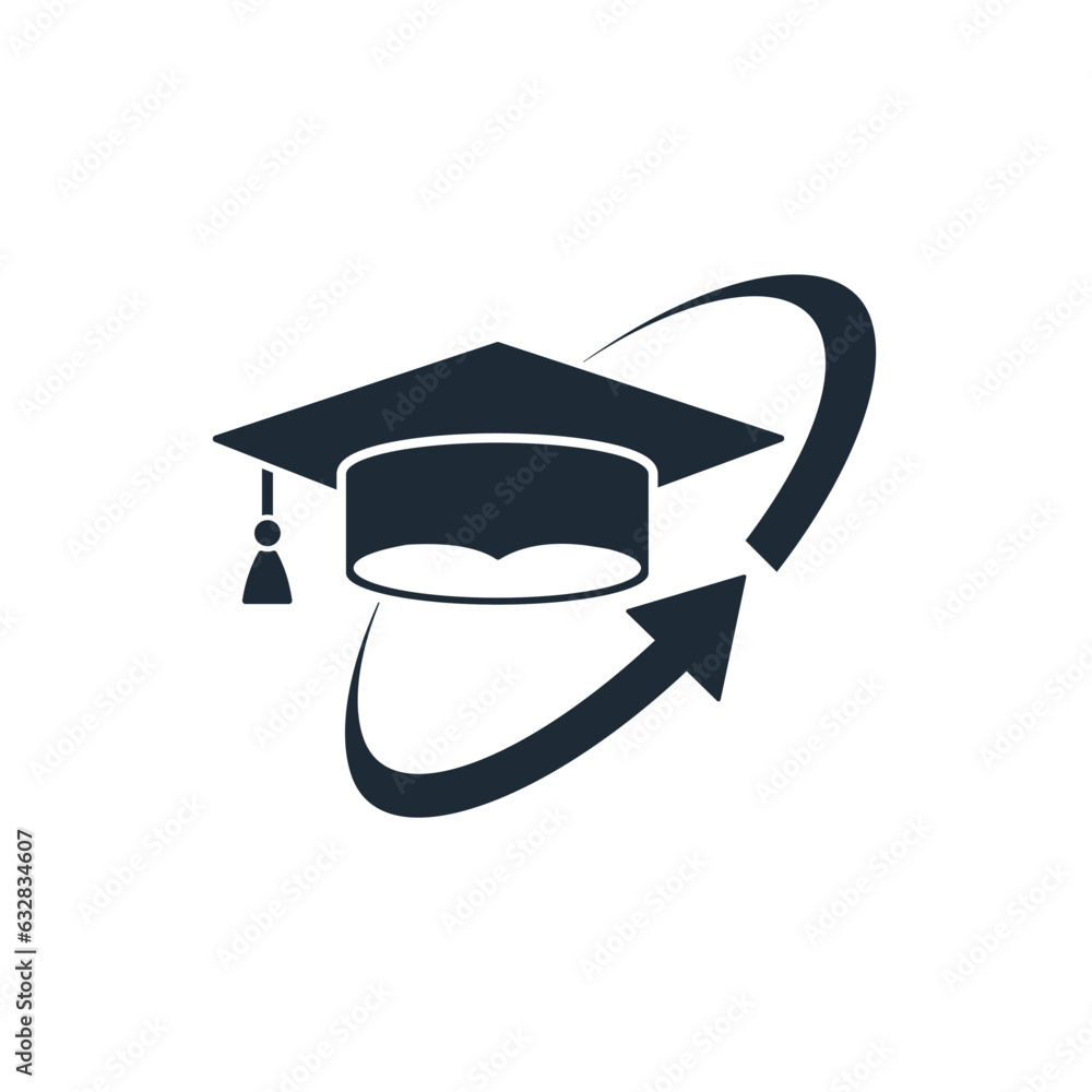 Poster student hat and up arrow. new level of knowledge. educational learning technologies, abilities and c