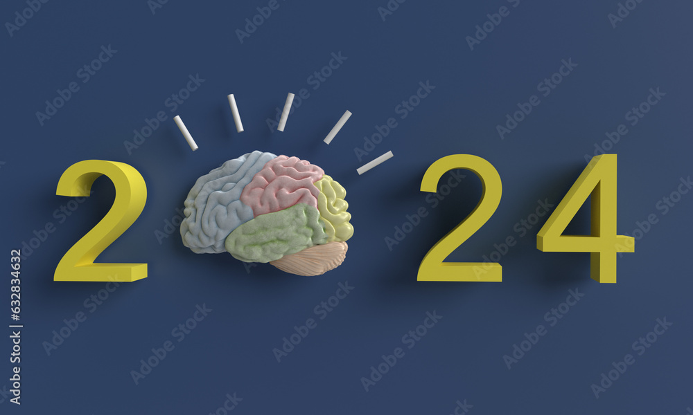 Sticker 2024 happy new year time number calendar date event party brain vision idea creative symbol decoration ornament student education study learning business strategy beginning finish end intelligence 