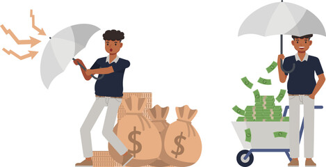 Set of office man wear blue shirt character vector design. Presentation in various action. People working in office planning, thinking and economic analysis. Businessman on isolated white background i