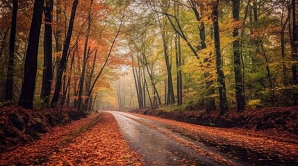autumn road forest park