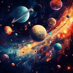 vibrant galaxy with planets 