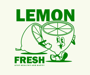 cartoon character of lemon fruit Graphic Design for T shirt Street Wear and Urban Style