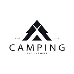 vintage and retro tent logo, camping. With tent, tree and bonfire sign. adventurers, scouts, climbers, camping equipment center