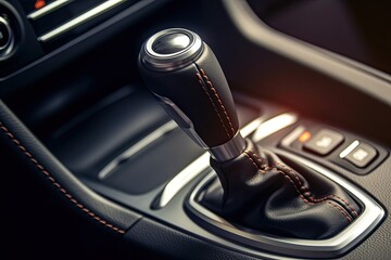 Fototapeta na wymiar Automatic car interior details gear stick of a modern car. Close-up