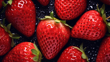 Top view of bright ripe fragrant strawberries background