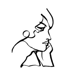 single contour line abstract female portrait character
