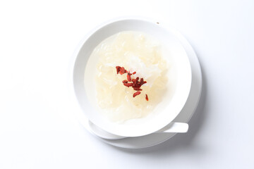 chilled double boiled fresh bird nest with hashima and wolf berries asian sweet soya milk soup in...
