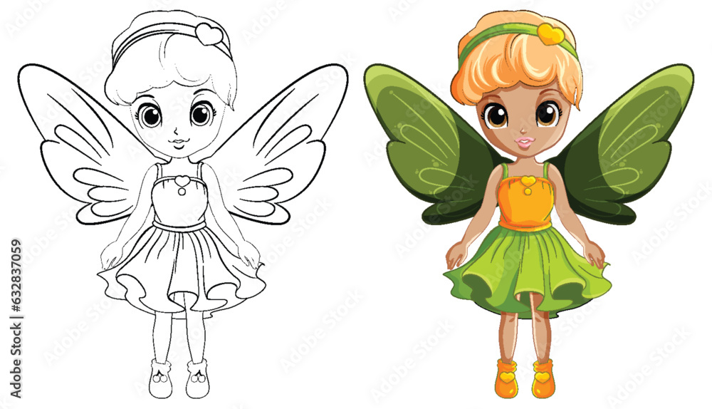 Poster Cute Fairy Girl for Coloring