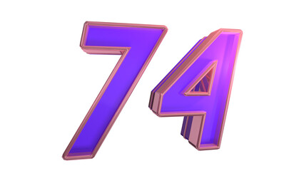 Creative clean purple glossy 3d number 74