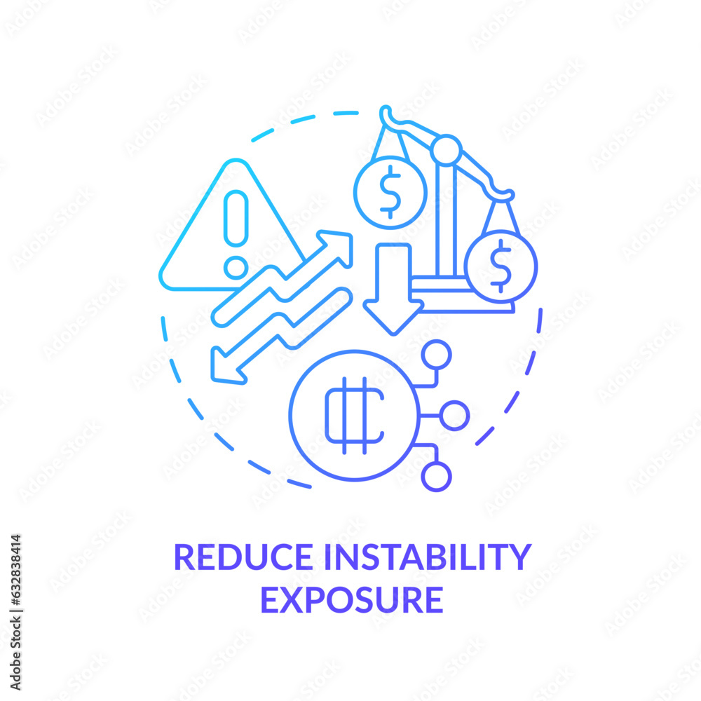 Poster 2D reduce instability exposure gradient thin line icon concept, isolated vector, illustration representing digital currency.
