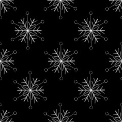 Black and White Seamless Pattern with Hand Drawn Snowflakes.