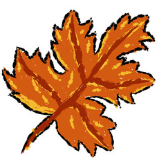 Leaf vector, Wax crayons like children's hand-drawn leaves isolated. Pastel chalk or pencil like leaves drawn by children's hands on paper. Brush painting style, coloring style with crayons.