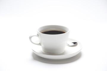 hot drink dark black coffee americano kopi o beverage menu in white cup and plate in white background halal drink food vegan menu for cafe