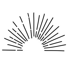 Fototapeta premium black doodle sun rays, a set of vintage hand-drawn design elements, halves of the rising sun, explosion, fireworks, vector illustration