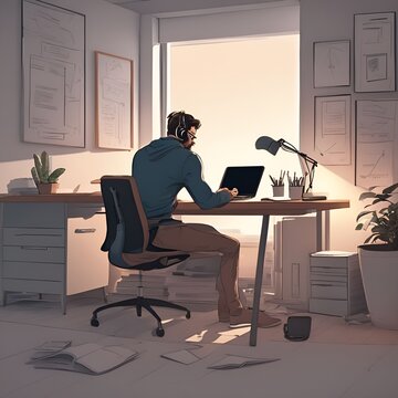 Freelancer sit in a desh