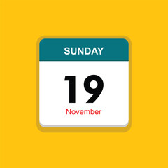 november 19 sunday icon with yellow background, calender icon