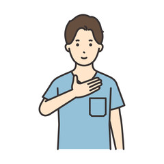 胸に手を当てる看護師の男性のイラスト