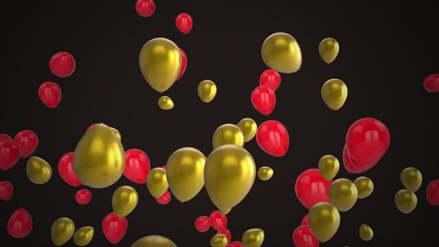 Animation of red and gold balloons on black background