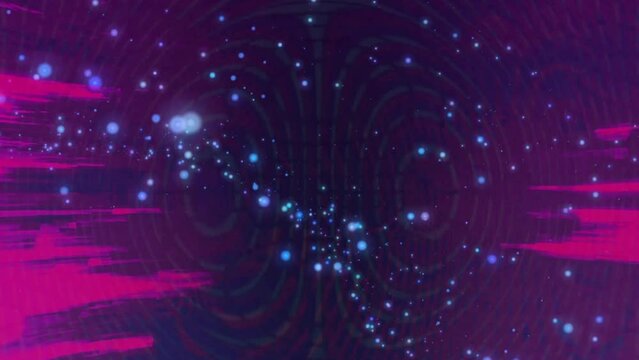 Animation of glowing spots of light over purple background