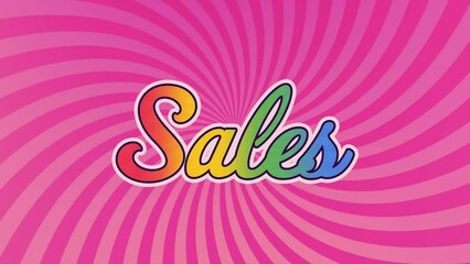 Animation of sales text banner against radial rays in seamless pattern on pink background - Powered by Adobe
