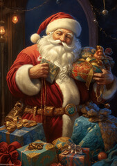 Weihnachtsmann mit Geschenkpakete, Santa Claus with gift packages