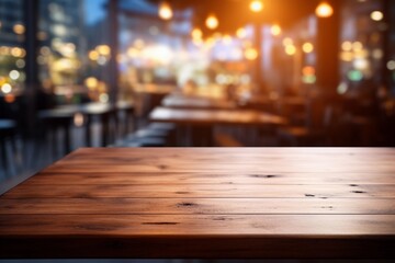 Top desk with blur restaurant background