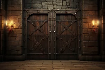 Foto auf Acrylglas Alte Türen Wooden door in medieval castle