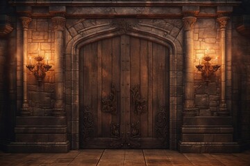 Fototapeta na wymiar Wooden door in medieval castle