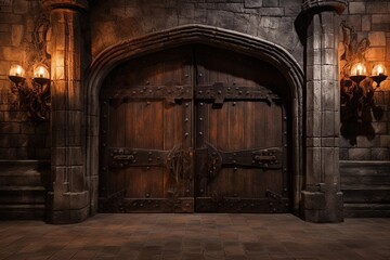 Fototapeta na wymiar Wooden door in medieval castle
