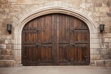 Wooden door in medieval castle