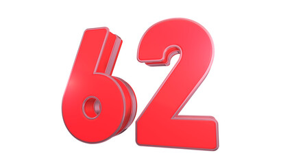 Creative clean Red glossy 3d number 62