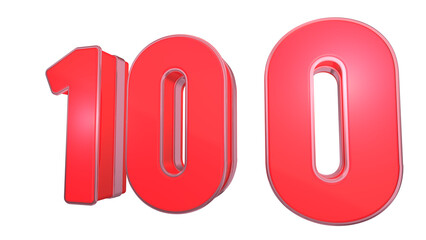 Creative clean Red glossy 3d number 100