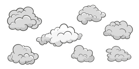 Set of clouds. Fog after explosion set. Vector illustration collection of smoke.