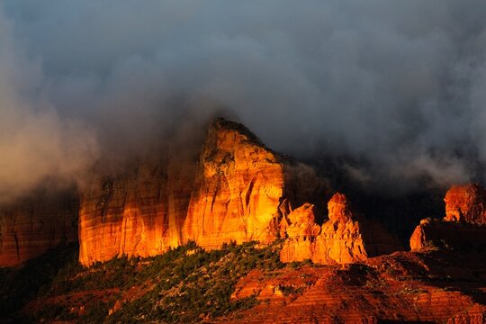 Sunset during a storm in the Red Rocks of Sedona, Arizona.