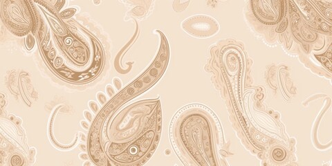 Soft beige hand drawn paisley ornament pattern. Abstract trendy ethnic style. Fashionable  template for your design, Generative AI
