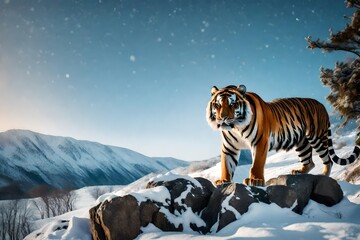 tiger on mountain  in the snow