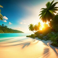 sunset on the beach with palmtrees