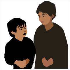 A boy and girl talk each other avatar art in black and white