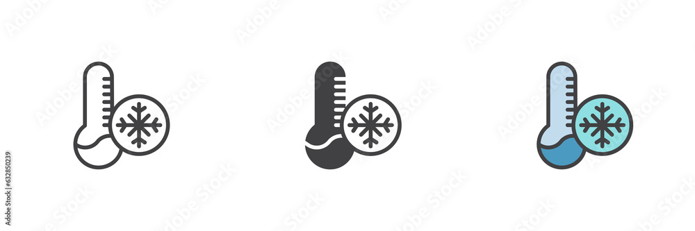 Poster cold temperature thermometer different style icon set