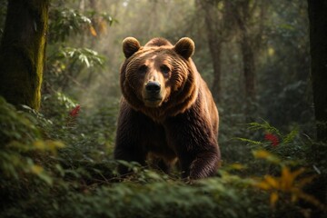 Wild Grizzly Bear In The Deep Nature Forest