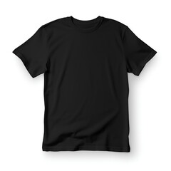 Black t shirt front view, isolated on white background. Ready for your mock up design template.