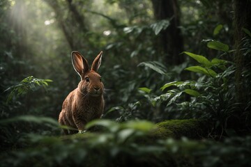 Wild Rabbit In The Deep Nature Forest